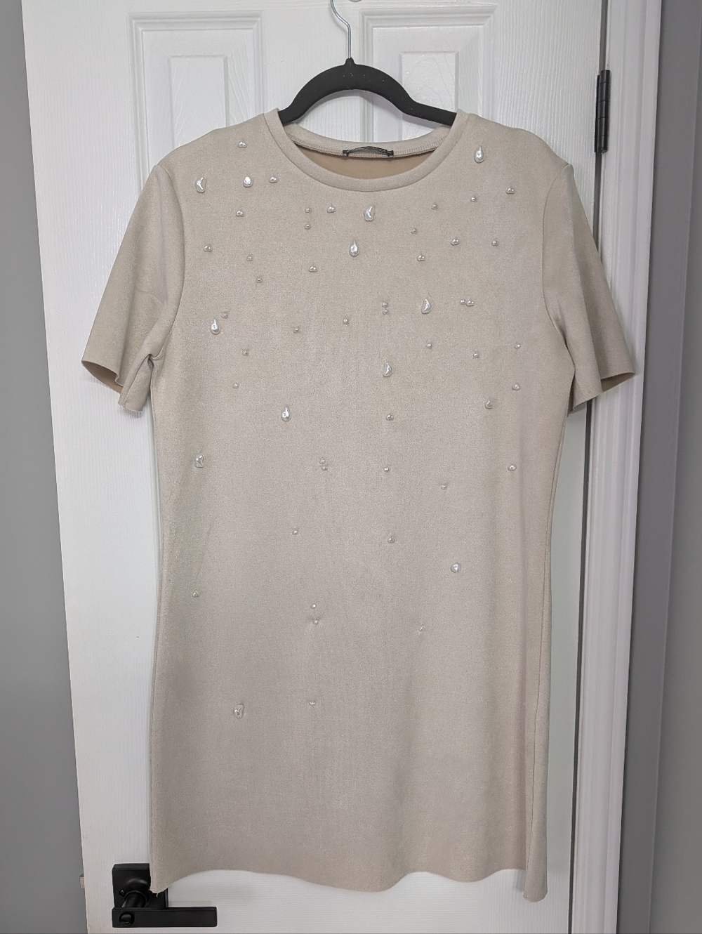 Zara Cream Suede Fabric Dress with Embellishments